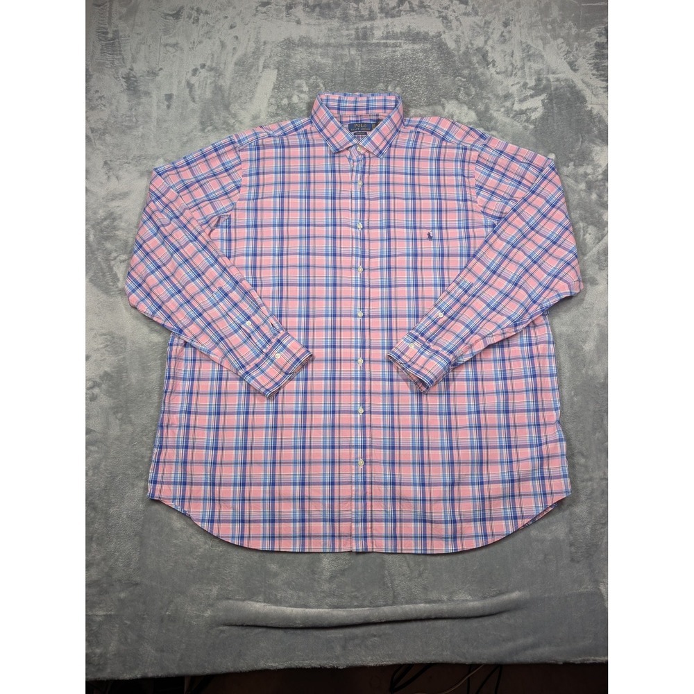 Polo Ralph Lauren Shirt Mens Big 3X Pink Plaid Stretch Long Sleeve Button Down